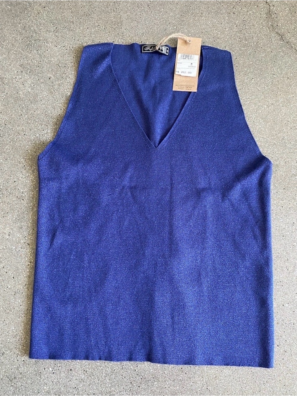 Sleeveless V-Neck knit tank  Top - Deep Blue